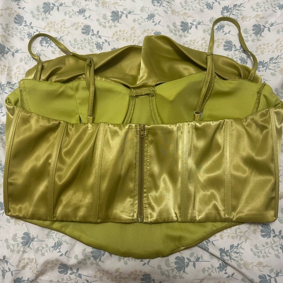 Parthea - Draped Seam Front Satin Cami Corset Top | Light Green| Size: 2XL - Picture 4 of 5